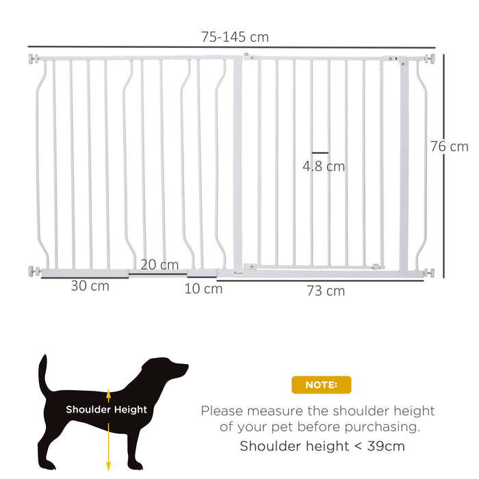 PawHut Dog Gate Extra Wide Stairway Gate for Pet with Door, 76H x 75-145Wcm, White
