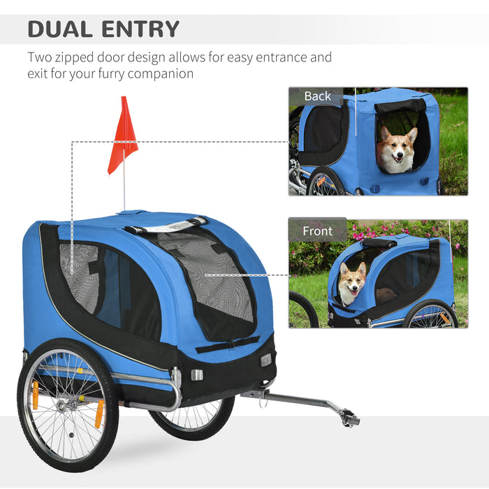 Pawhut Dog Bike Trailer Folding Bicycle Pet Trailer W/Removable Cover-Blue