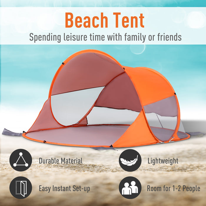 1-2 Person Pop up Beach Tent Hiking UV 30+ Protection Patio Sun Shelter Portable Automatic - Orange