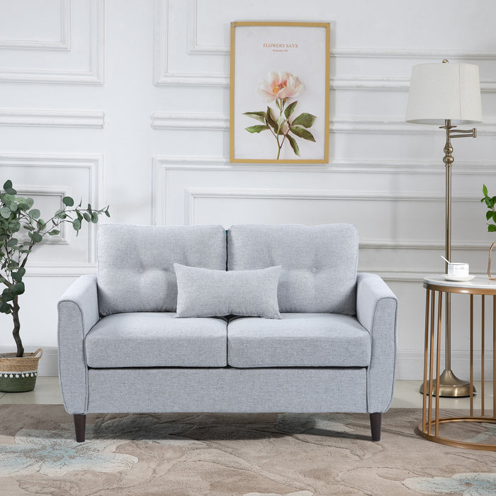 2 Seat Sofa Double Sofa Loveseat Fabric Wooden Legs Tufted Design for Living Room, Dining Room, Office, Light Grey
