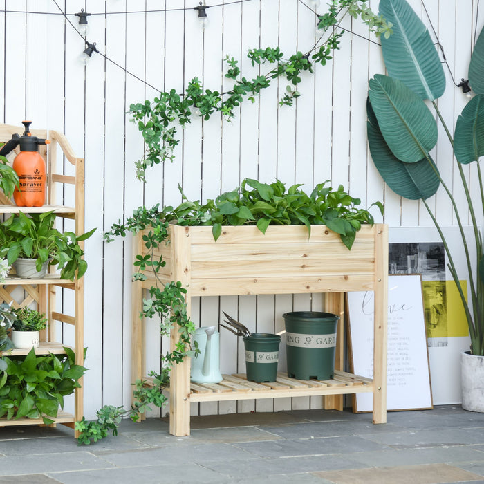 Wooden Planter Raised Garden Plant Stand Outdoor Tall Flower Bed Box with Clapboard, Nature Wood Color 100 x 40 x 84cm