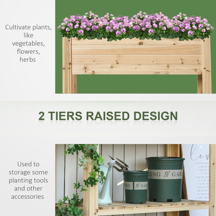 Wooden Planter Raised Garden Plant Stand Outdoor Tall Flower Bed Box with Clapboard, Nature Wood Color 100 x 40 x 84cm