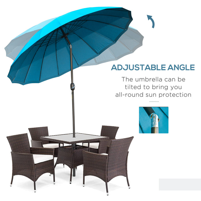 ­±255cm Patio Parasol Umbrella Outdoor Market Table Parasol with Push Button Tilt Crank and 18 Sturdy Ribs for Garden Lawn Backyard Pool Blue