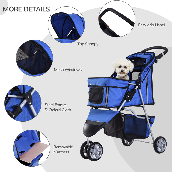 PawHut Dog Pram Pet Travel Stroller Dog Pushchair W/Three Wheels-Blue