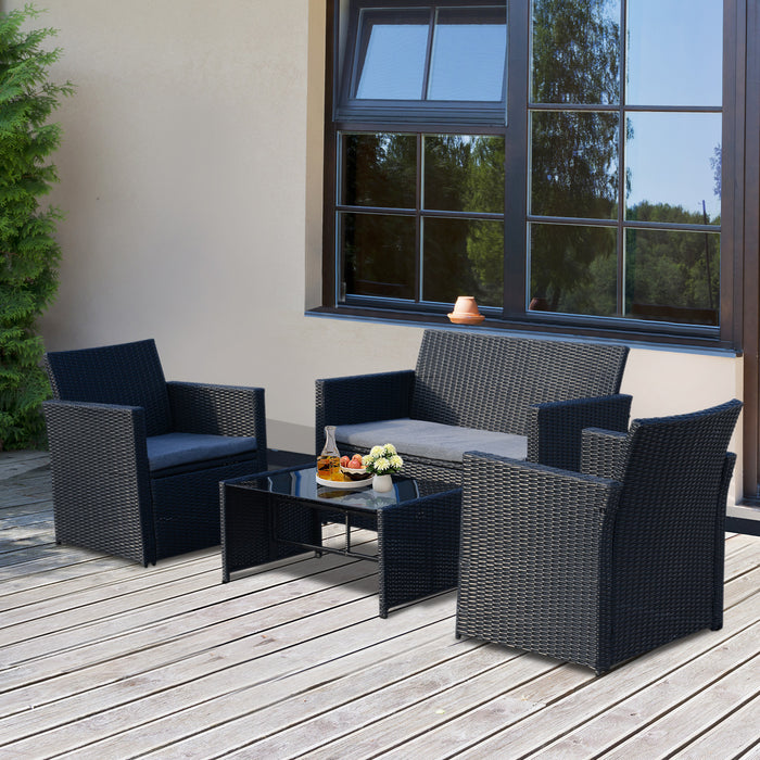 4-Seater Rattan Sofa Set Garden Furniture Wicker Weave 2-seater Bench Chair & Coffee Table Conservatory Furniture, Black