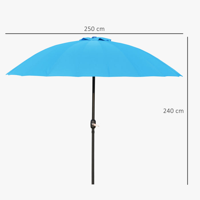 ­±255cm Patio Parasol Umbrella Outdoor Market Table Parasol with Push Button Tilt Crank and 18 Sturdy Ribs for Garden Lawn Backyard Pool Blue