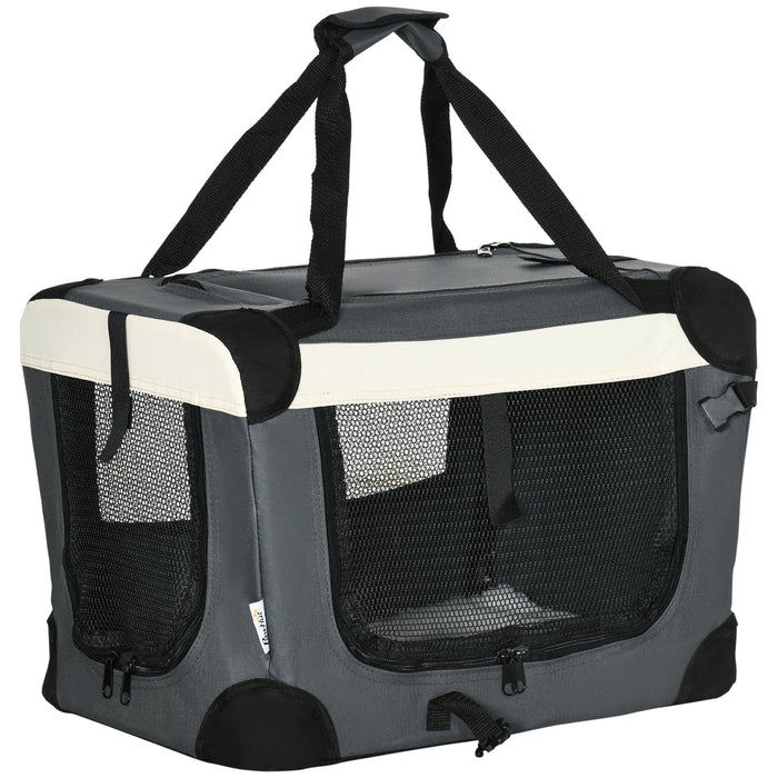PawHut 51cm Foldable Pet Carrier, Dog Cage, Portable Cat Carrier, Cat Bag, Pet Travel Bag with Cushion for Miniature Dogs, Grey