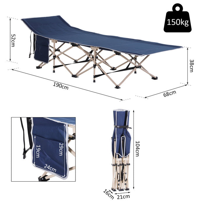 Single Person Camping Folding Cot Outdoor Patio Portable Military Sleeping Bed Travel Guest Leisure Fishing with Carry Bag, Blue