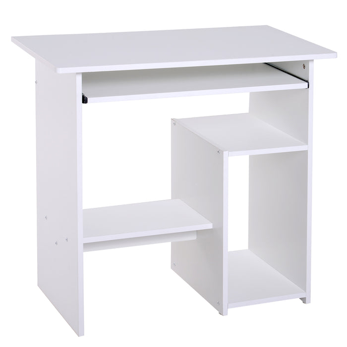 Compact Small Computer Table Wooden Desk Keyboard Tray Storage Shelf Modern Corner Table Home Office White