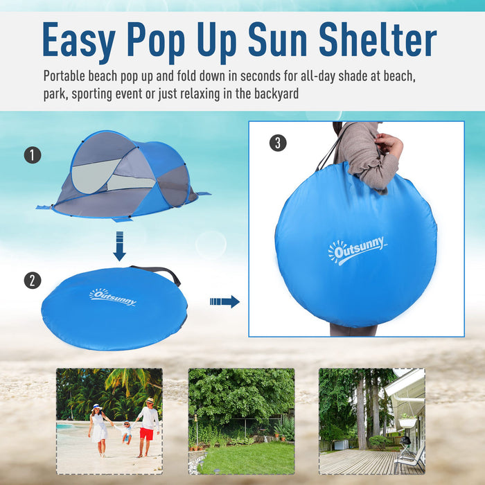 1-2 Person Pop up Tent Beach Tent Hiking UV 30+ Protection Patio Sun Shelter Portable Automatic - Blue