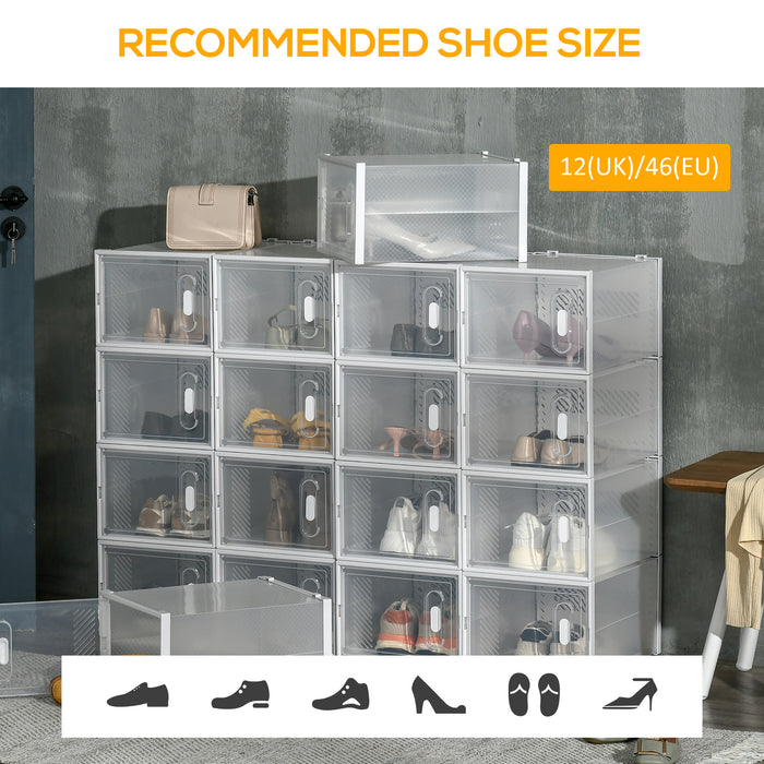 18PCS Clear Shoe Box, Plastic Stackable Shoe Storage Box for UK/EU Size up to 12/46 with Magnetic Door for Women/Men, 28 x 36 x 21cm