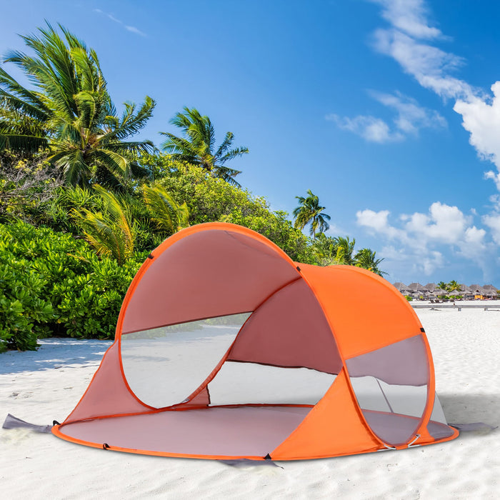 1-2 Person Pop up Beach Tent Hiking UV 30+ Protection Patio Sun Shelter Portable Automatic - Orange