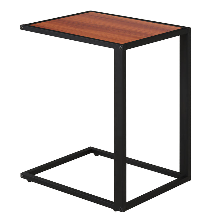 C-Shaped Side Table, Sofa End Table with Metal Frame, Accent Couch Table for Living room, Bedroom, Walnut and Black