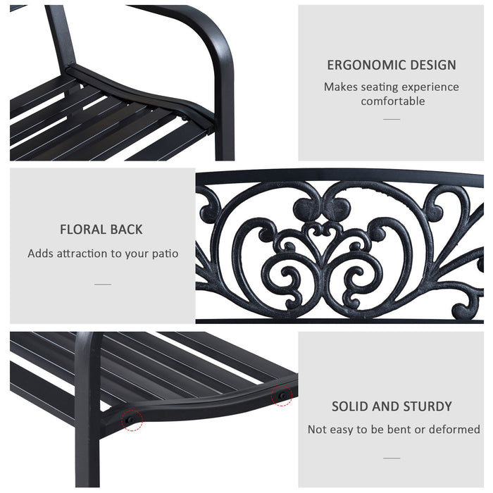 2 Seater Metal Garden Park Bench Porch Outdoor Furniture Patio Chair Seat Black