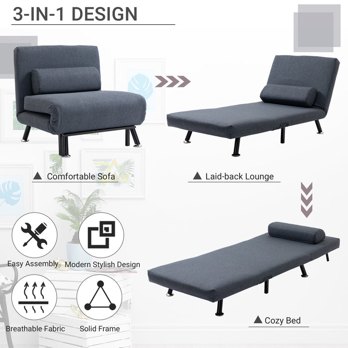 Single Sofa Bed Sleeper Foldable Portable Pillow Lounge Couch Living Room Furniture - Dark Grey