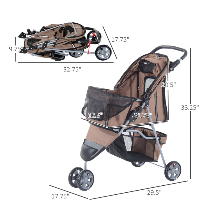 Pawhut Dog Pram Pet Travel Stroller Dog Pushchair W/Three Wheels-Coffee