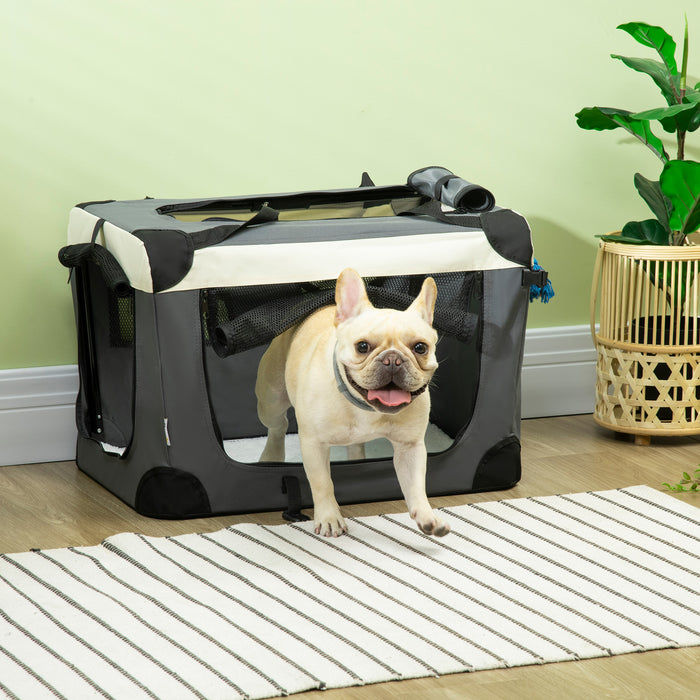 PawHut 60cm Foldable Pet Carrier, Dog Cage, Portable Cat Carrier, Cat Bag, Pet Travel Bag with Cushion for Miniature Dogs, Grey