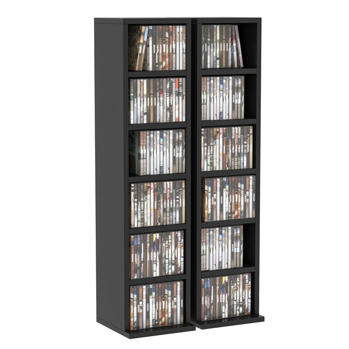 204 CD Media Display Shelf Unit Set of 2 Blu-Ray DVD Tower Rack w/ Adjustable Shelves Bookcase Storage Organiser, Black