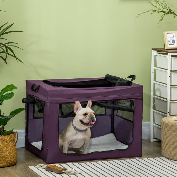 PawHut Pet Carrier, Portable Cat Carrier, Foldable Dog Bag for Small and Medium Dogs, 79.5 x 57 x 57 cm, Purple