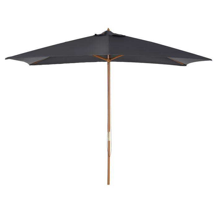 2 x 3m Wood Wooden Garden Parasol Sun Shade Patio Outdoor Umbrella Canopy New (Dark Grey)