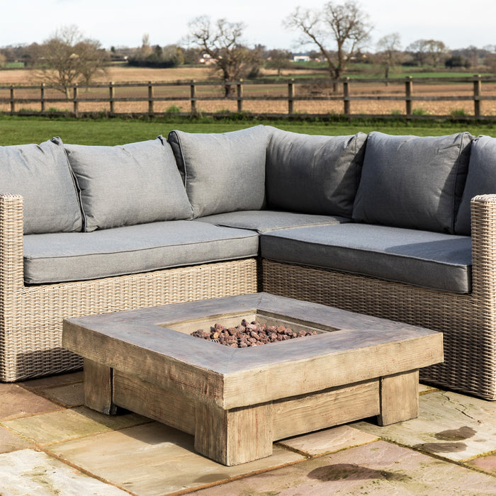Square Retro Wood Look Gas Fire Pit