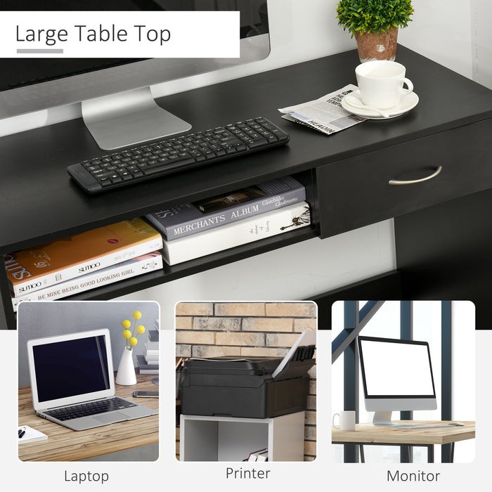 Modern Computer Work Desk Table Study w/ Shelf Drawer Standing Writing Station Display Stylish Storage Compact Black
