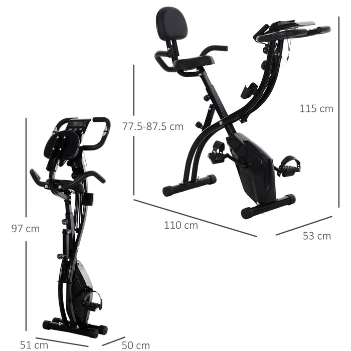 2-in-1 Foldable Exercise Bike Recumbent Stationary Bike 8-Level Adjustable Magnetic Resistance with Pulse Sensor LCD Display