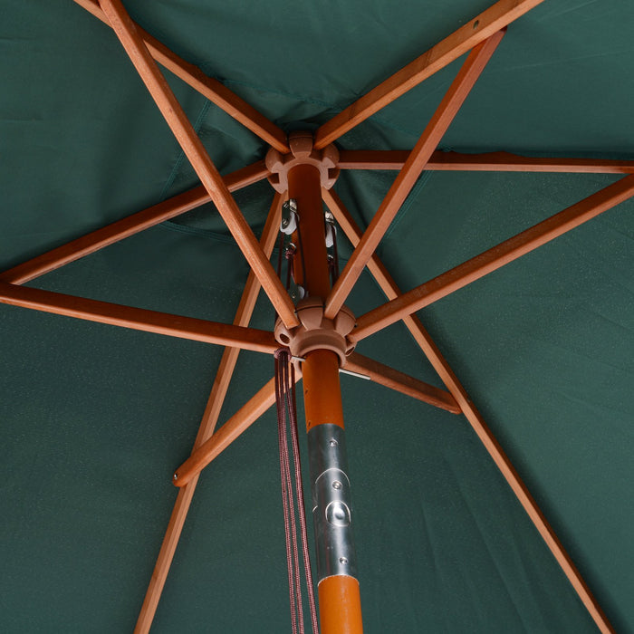 Wooden Patio Umbrella Market Parasol Outdoor Sunshade 6 Ribs Brown Green