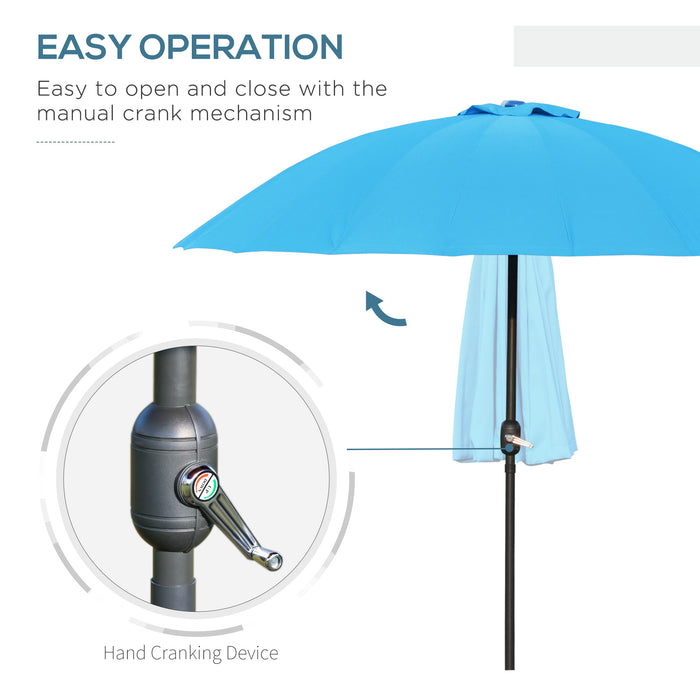 ­±255cm Patio Parasol Umbrella Outdoor Market Table Parasol with Push Button Tilt Crank and 18 Sturdy Ribs for Garden Lawn Backyard Pool Blue