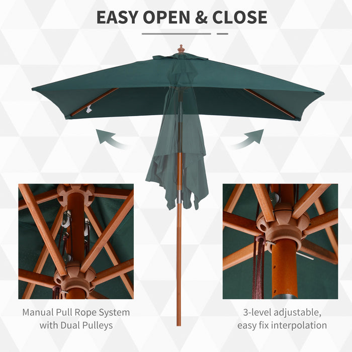 Wooden Patio Umbrella Market Parasol Outdoor Sunshade 6 Ribs Brown Green