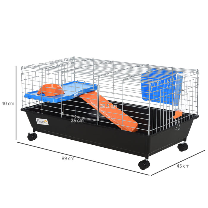 PawHut Steel Small 2-Tier Small Animal Cage w/ Accessories Blue/Orange