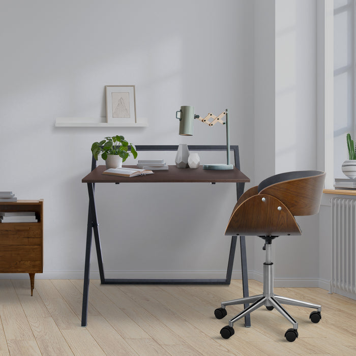 34" Modern Wooden Folding Home Office Study Desk Brown/Black