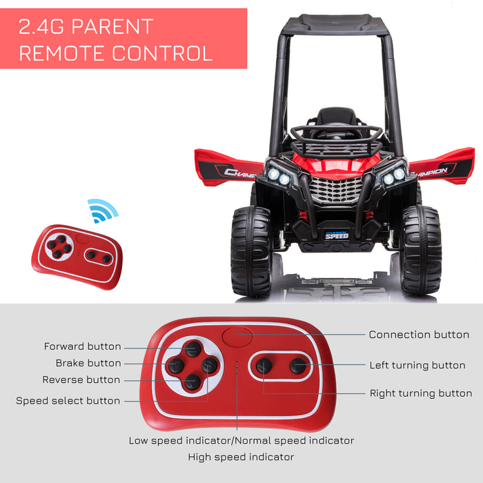 12V Battery-powered Kids Electric Ride On Car Off-road UTV Toy 3-6 km/h with High Roof Parental Remote Control Lights MP3 Suspension Wheels Red