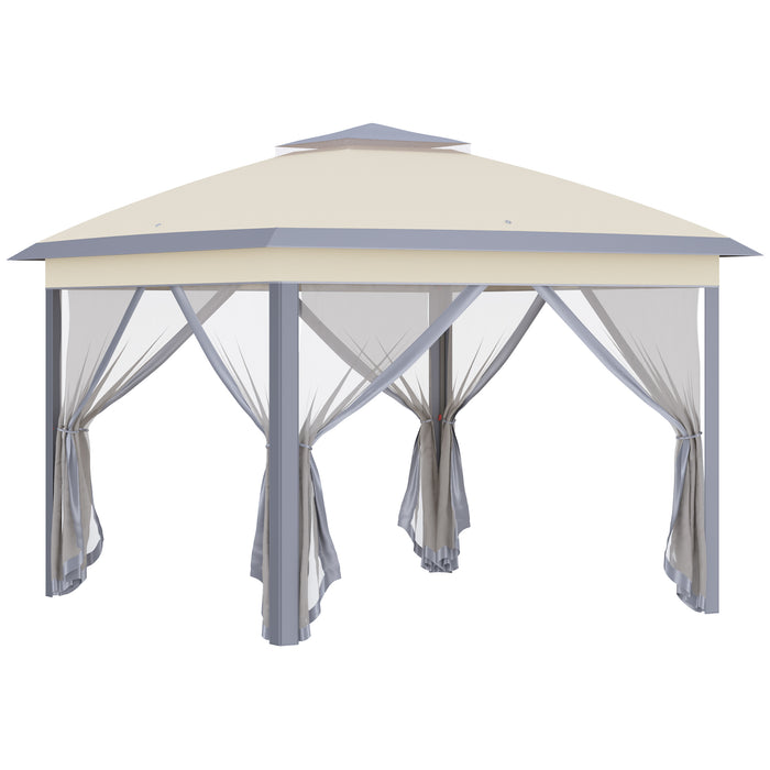 11' x 11' Pop Up Canopy, Double Roof Foldable Canopy Tent with Zippered Mesh Sidewalls, Height Adjustable and Carrying Bag, Event Tent Beige