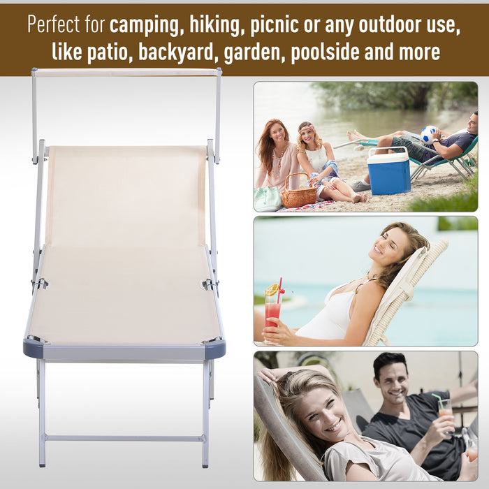 Garden Sun Lounger Texteline Chaise Lounge Reclining Chair with Canopy Adjustable Backrest Bed Aluminium Frame - Beige