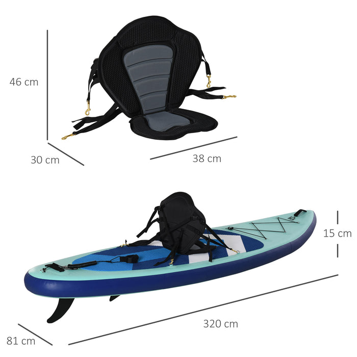 10.5ft Inflatable Stand Up Paddle Board Kayak Conversion Kit SUP Accessories Carry Bag Non-Slip Deck Adj Paddle Seat Pump Leash Green