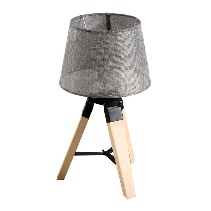 Wooden Tripod Table Lamp for Side, Desk or End Table with E27 Bulb Base??ÛGrey Shade??Ù