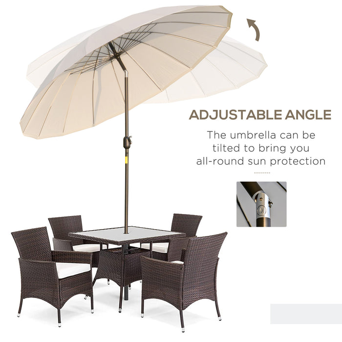 ­±255cm Patio Parasol Umbrella Outdoor Market Table Parasol with Push Button Tilt Crank and Sturdy Ribs for Garden Lawn Backyard Pool White