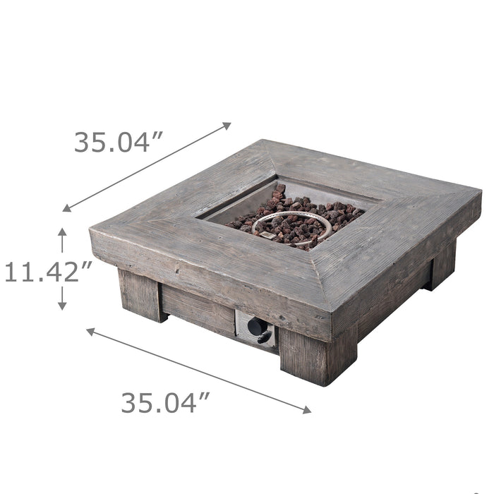 Square Retro Wood Look Gas Fire Pit