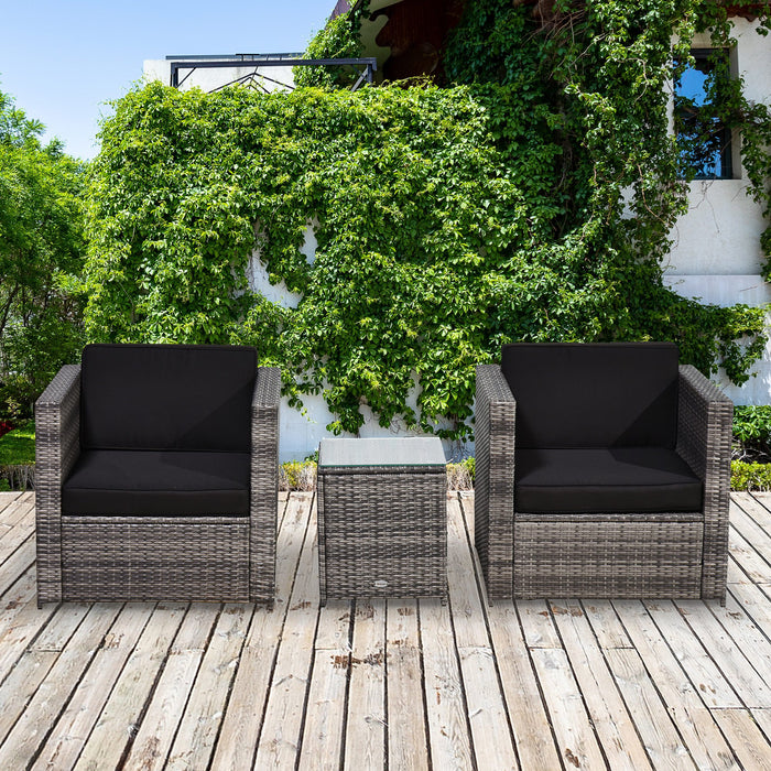 2 Seater Rattan Garden Furniture Sofa Furniture Set W/Cushions, Steel Frame-Grey