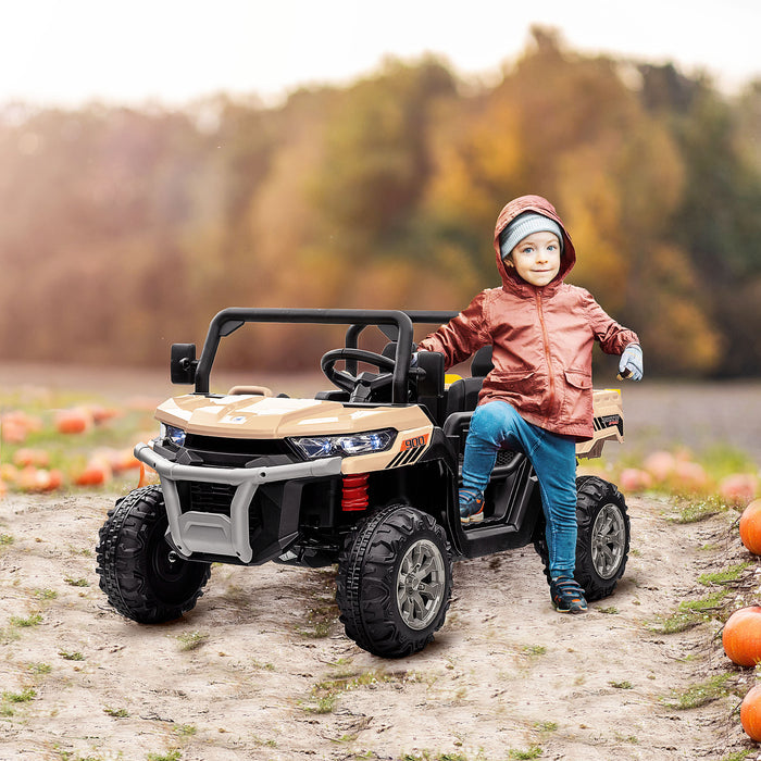 12V Two-Seater Kids Electric Ride-On Car, with Electric Bucket, Remote Control - Yellow