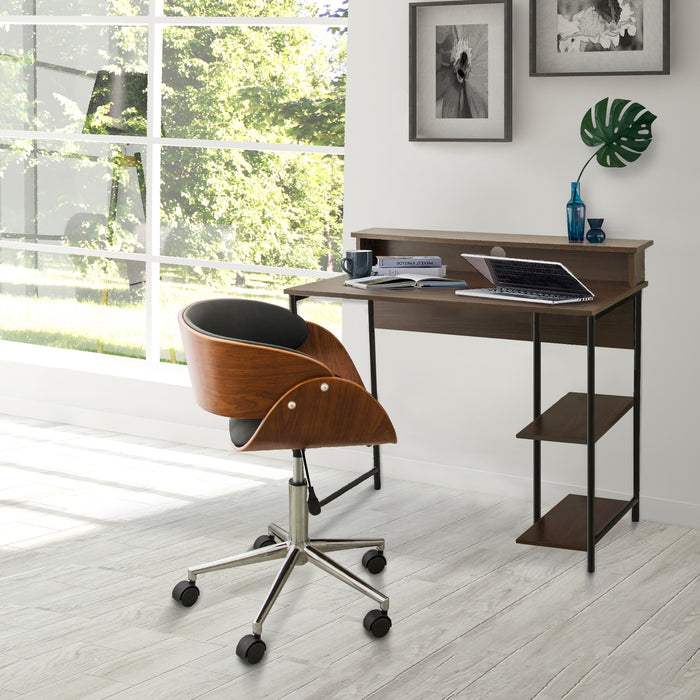 35" Wooden Home Office Study Computer Desk & Shelves Brown VNF-00093