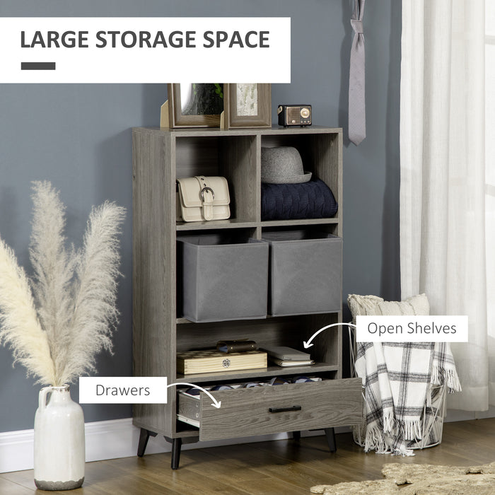 Freestanding Storage Cabinet, Display Cabinet with Storage Drawers, Bookcase for Home Office, Living Room, Closet, Bedroom, Grey