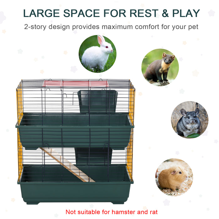 PawHut Small Animal Cage Habitat with Accessories 3 Openable Doors 2-Story Large Pet Play House for Chinchillas Puppy Guinea Pig 80 x 44 x 82 cm