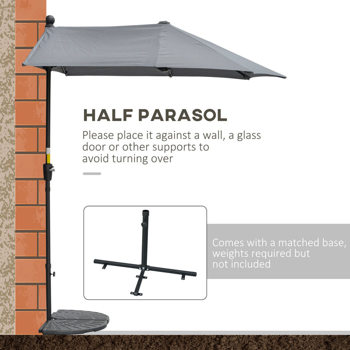 2m Half Parasol Market Umbrella Garden Balcony Parasol with Crank Handle, Cross Base, Double-Sided Canopy, Dark Grey