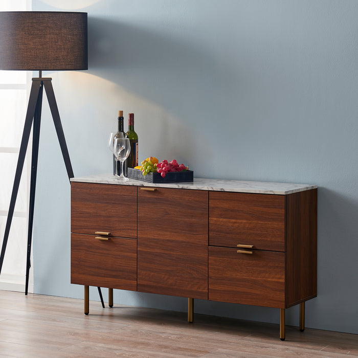 Wooden Sideboard With Faux Marble Top & Walnut Legs Ashton