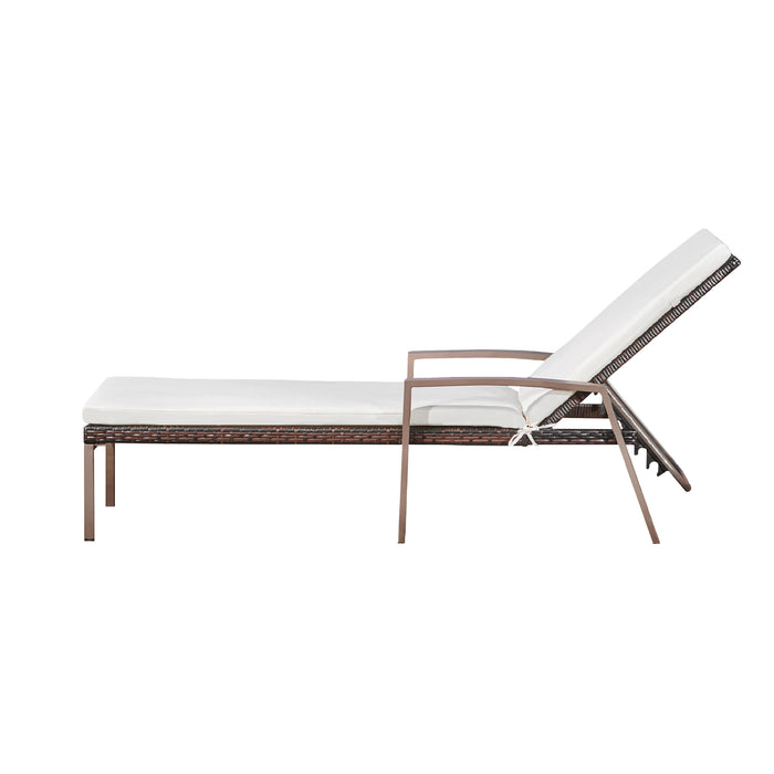 2 Outdoor Wicker Patio Cushioned Chaise Lounge Chairs, Brown/Cream