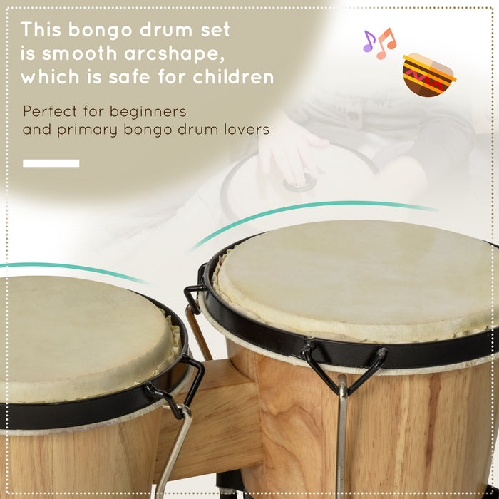 Wooden Bongo Drum Set w/ Sheepskin Drum Head, Percussion Instrument, ?¬7.75" & ?¬7" Drums, for Kids Adults, w/ Tuning Wrench