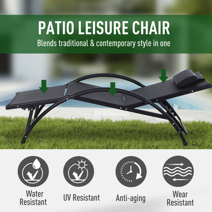Garden Patio Sun Lounger Half Circle Armrest Adjustable Head Footrest Aluminium Frame Textline Seat &Pillow Garden Outdoor - Black