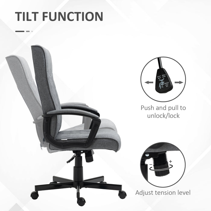 Vinsetto High-Back Home Office Chair, Linen Swivel Computer Chair with Adjustable Height and Tilt Function for Living Room, Bedroom, Study, Dark Grey